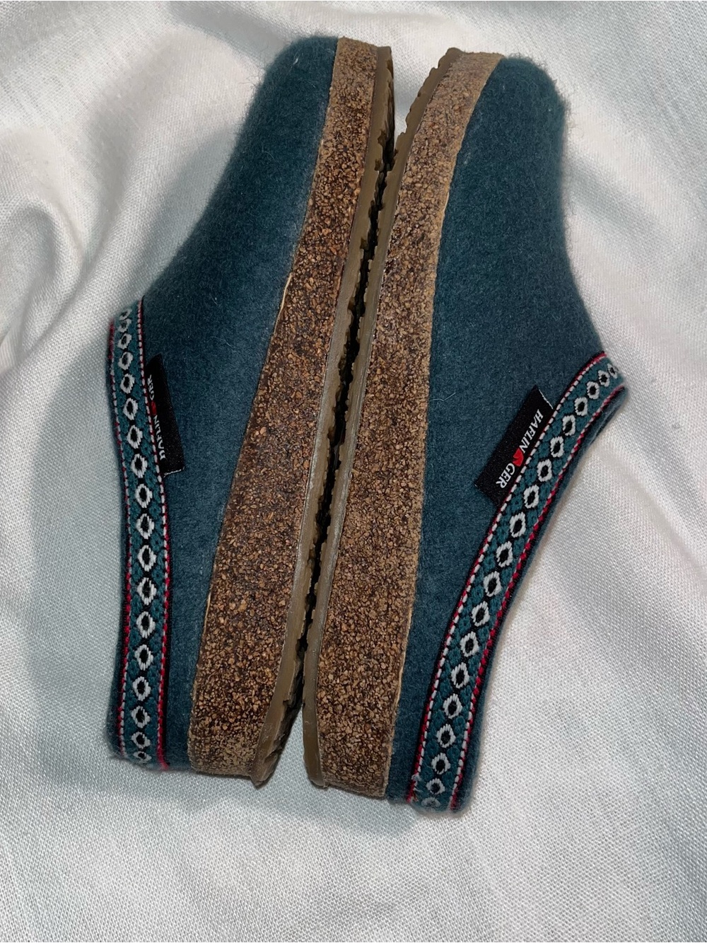 Haflinger GZ classic green w/ decorative trim wool slip on clogs Sz.38/7-7.5 - Picture 9 of 9